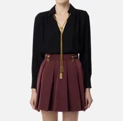 Elisabetta Franchi Shirts And Blouses|Blouse in georgette fabric with necklace and charms Black