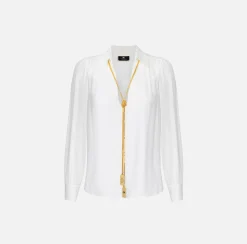 Elisabetta Franchi Shirts And Blouses|Blouse in georgette fabric with necklace and charms Ivory