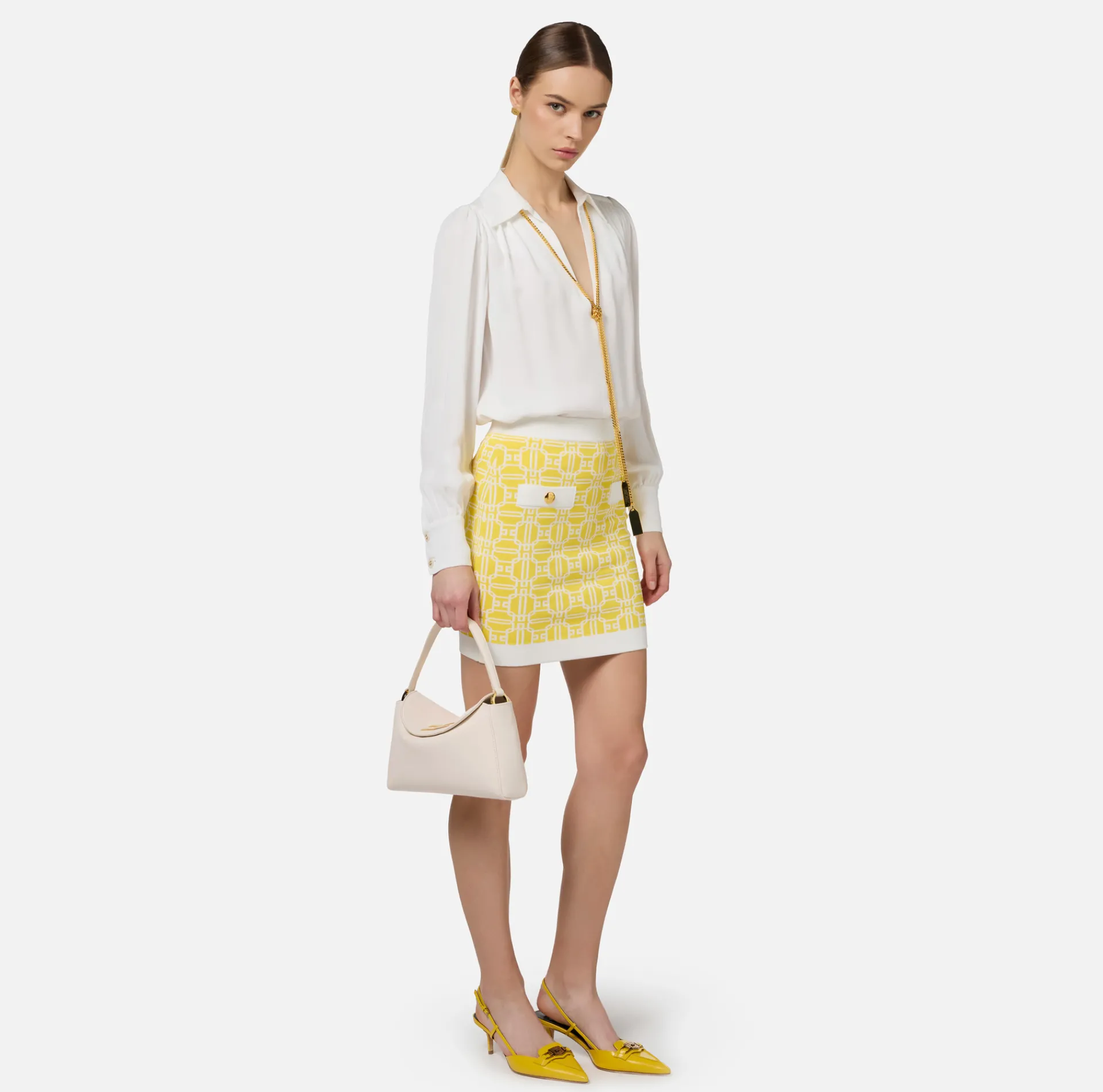 Elisabetta Franchi Shirts And Blouses|Blouse in georgette fabric with necklace and charms Ivory