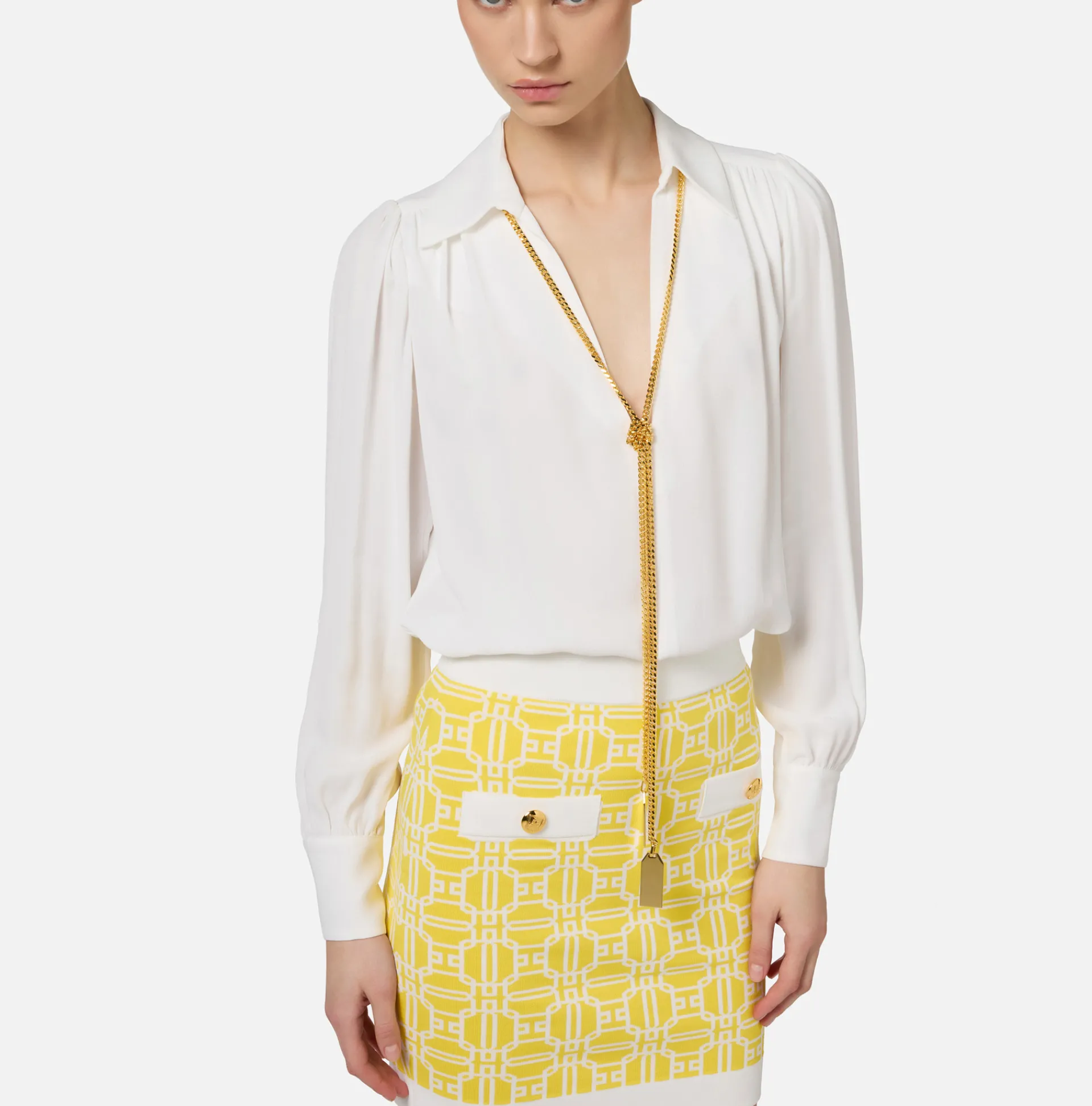 Elisabetta Franchi Shirts And Blouses|Blouse in georgette fabric with necklace and charms Ivory