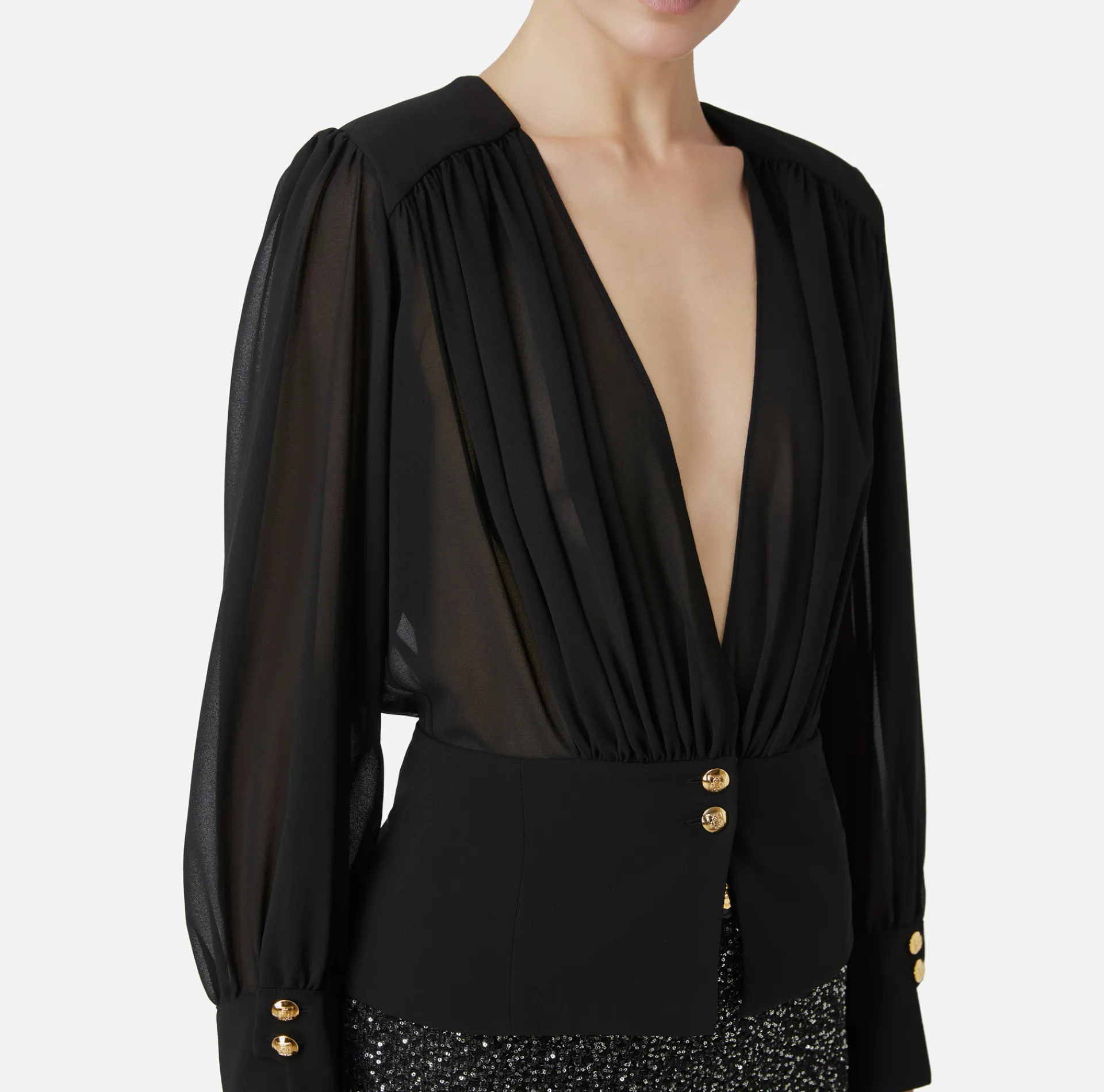 Elisabetta Franchi Shirts And Blouses|Blouse in georgette fabric with peplum Black