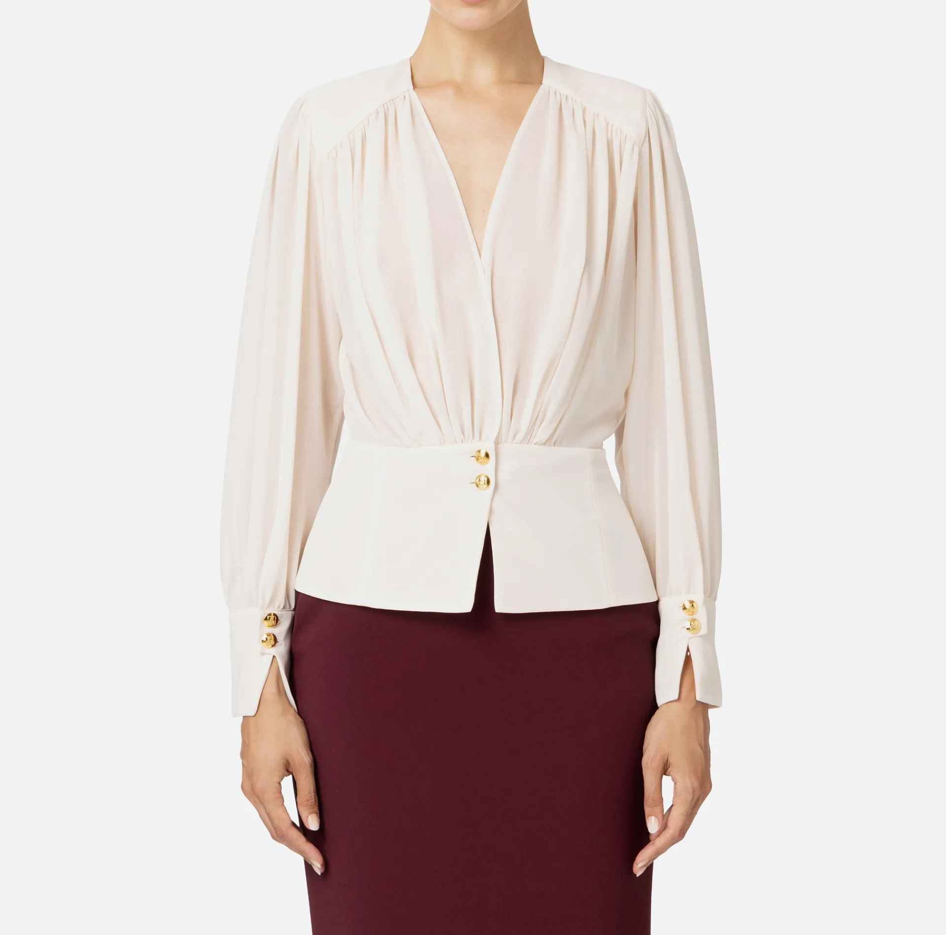 Elisabetta Franchi Shirts And Blouses|Blouse in georgette fabric with peplum Butter