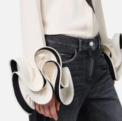 Elisabetta Franchi Shirts And Blouses|Blouse in georgette fabric with ruffles and foulard scarf Butter/Black