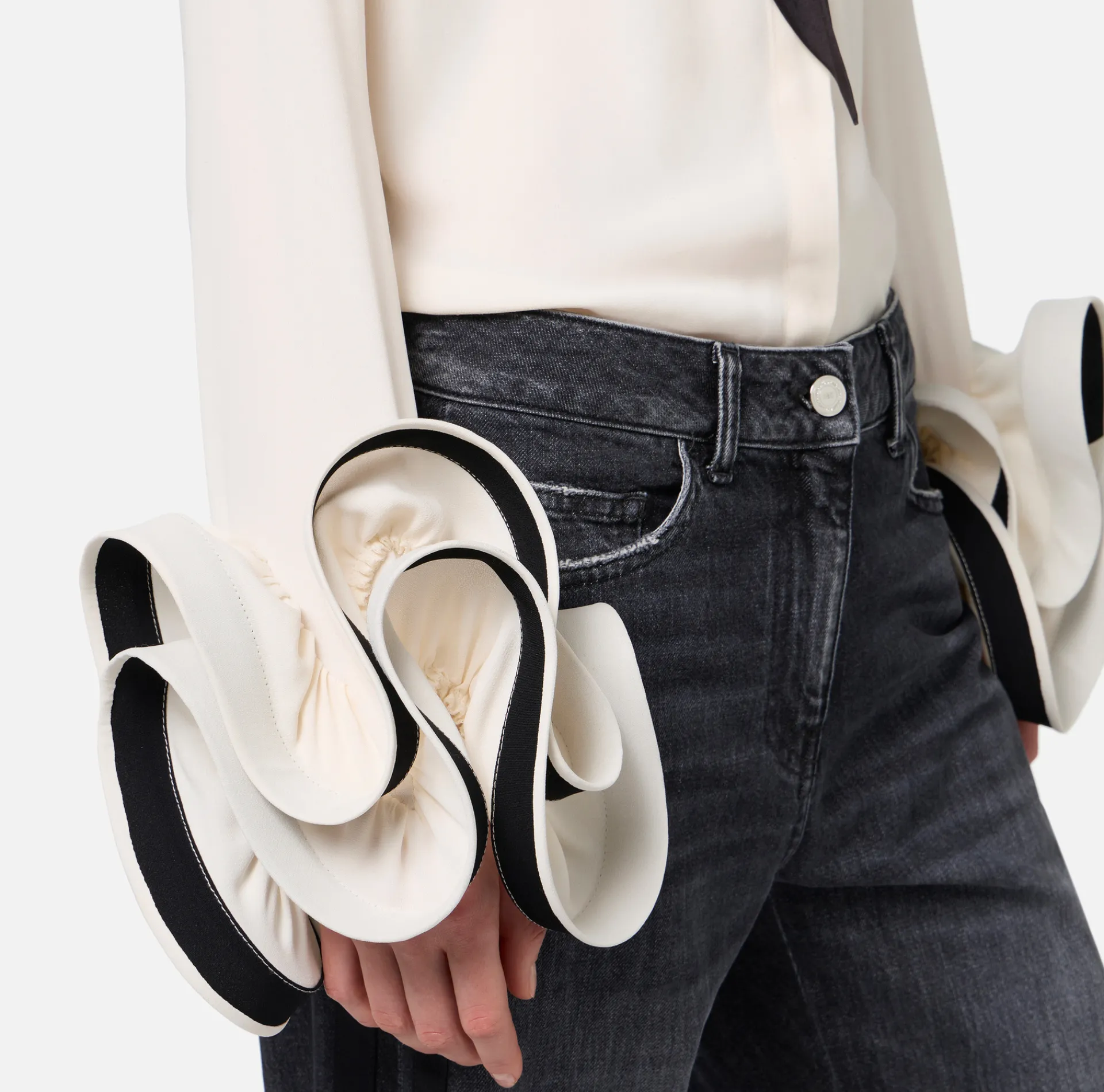 Elisabetta Franchi Shirts And Blouses|Blouse in georgette fabric with ruffles and foulard scarf Butter/Black