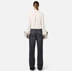 Elisabetta Franchi Shirts And Blouses|Blouse in georgette fabric with ruffles and foulard scarf Butter/Black