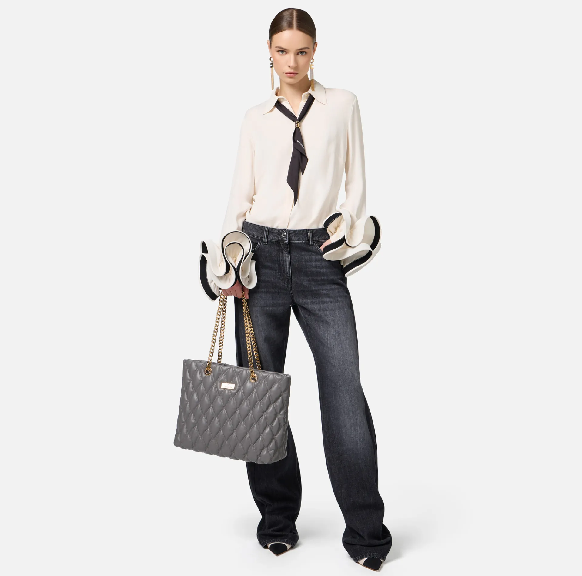 Elisabetta Franchi Shirts And Blouses|Blouse in georgette fabric with ruffles and foulard scarf