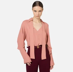 Elisabetta Franchi Shirts And Blouses|Blouse in georgette fabric with foulard scarf Blush