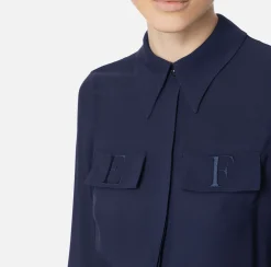 Elisabetta Franchi Shirts And Blouses|Blouse in georgette fabric with embroidered flaps Navy