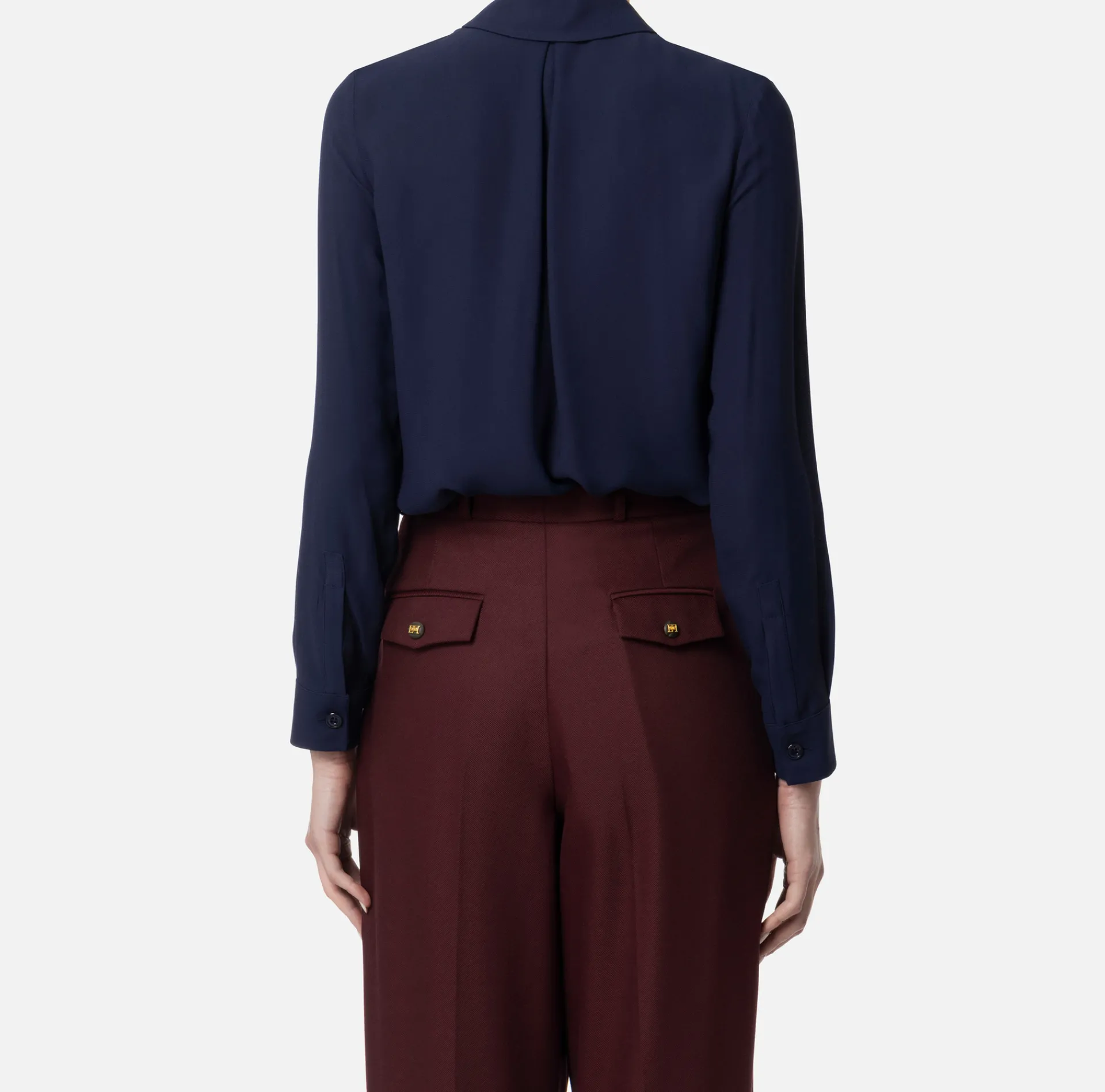Elisabetta Franchi Shirts And Blouses|Blouse in georgette fabric with embroidered flaps Navy