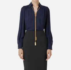Elisabetta Franchi Shirts And Blouses|Blouse in georgette fabric with necklace and charms Navy