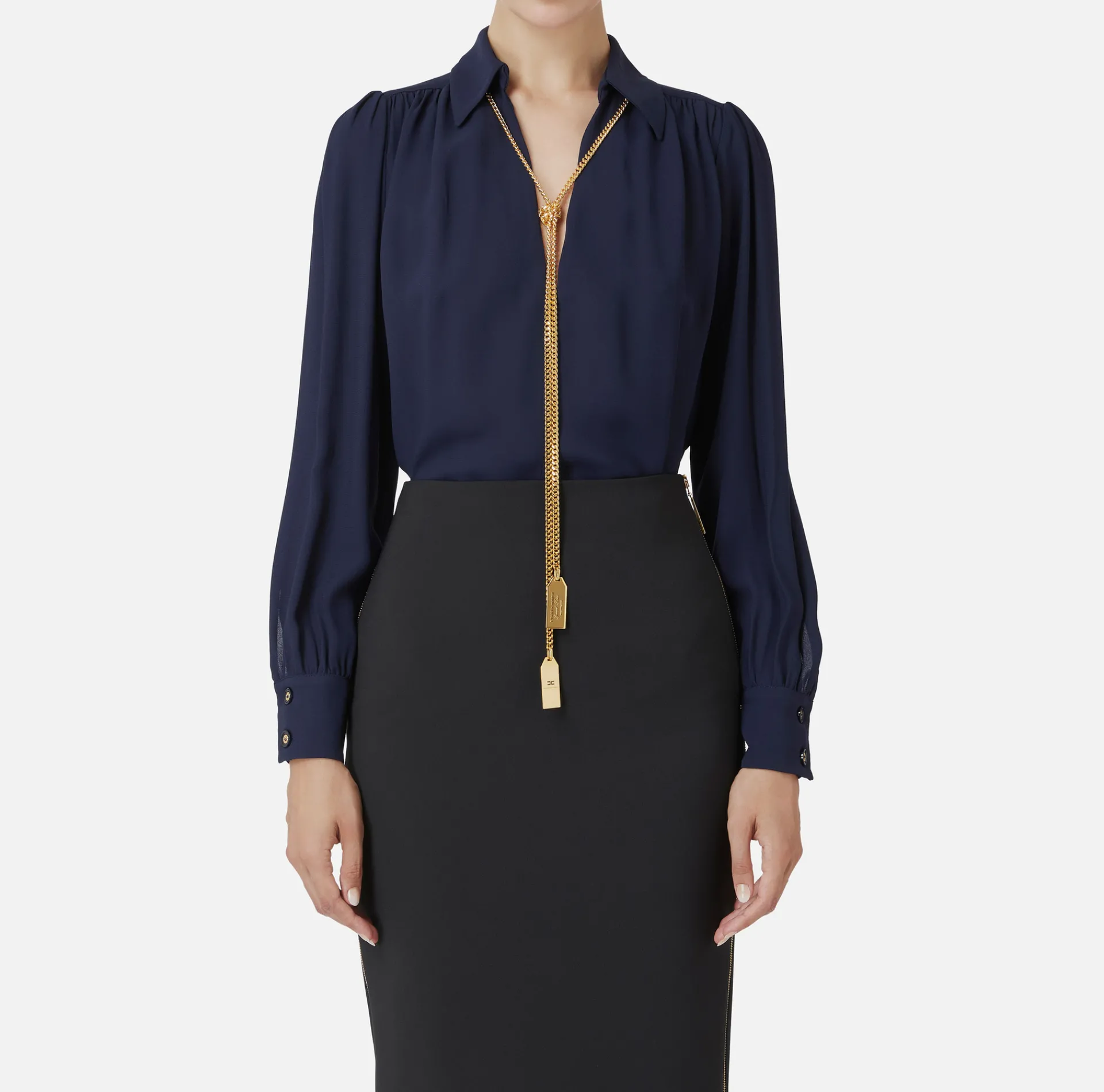 Elisabetta Franchi Shirts And Blouses|Blouse in georgette fabric with necklace and charms Navy