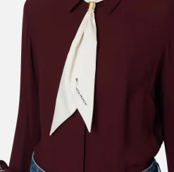 Elisabetta Franchi Shirts And Blouses|Blouse in georgette fabric with ruffles and foulard scarf RougeNoir/Butter