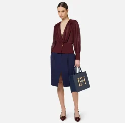 Elisabetta Franchi Shirts And Blouses|Blouse in georgette fabric with peplum RougeNoir