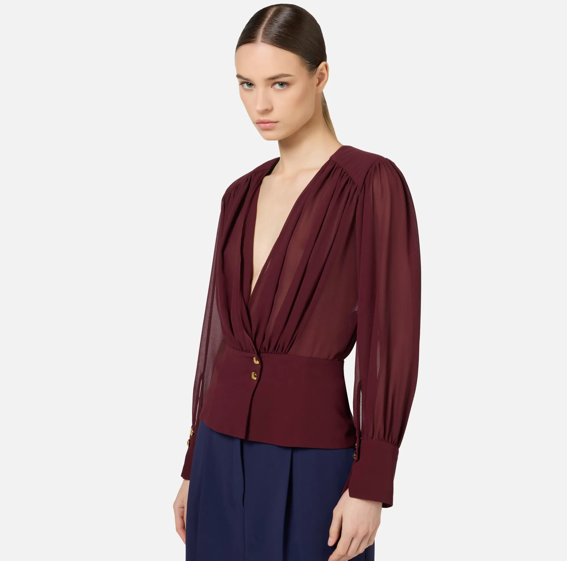 Elisabetta Franchi Shirts And Blouses|Blouse in georgette fabric with peplum RougeNoir