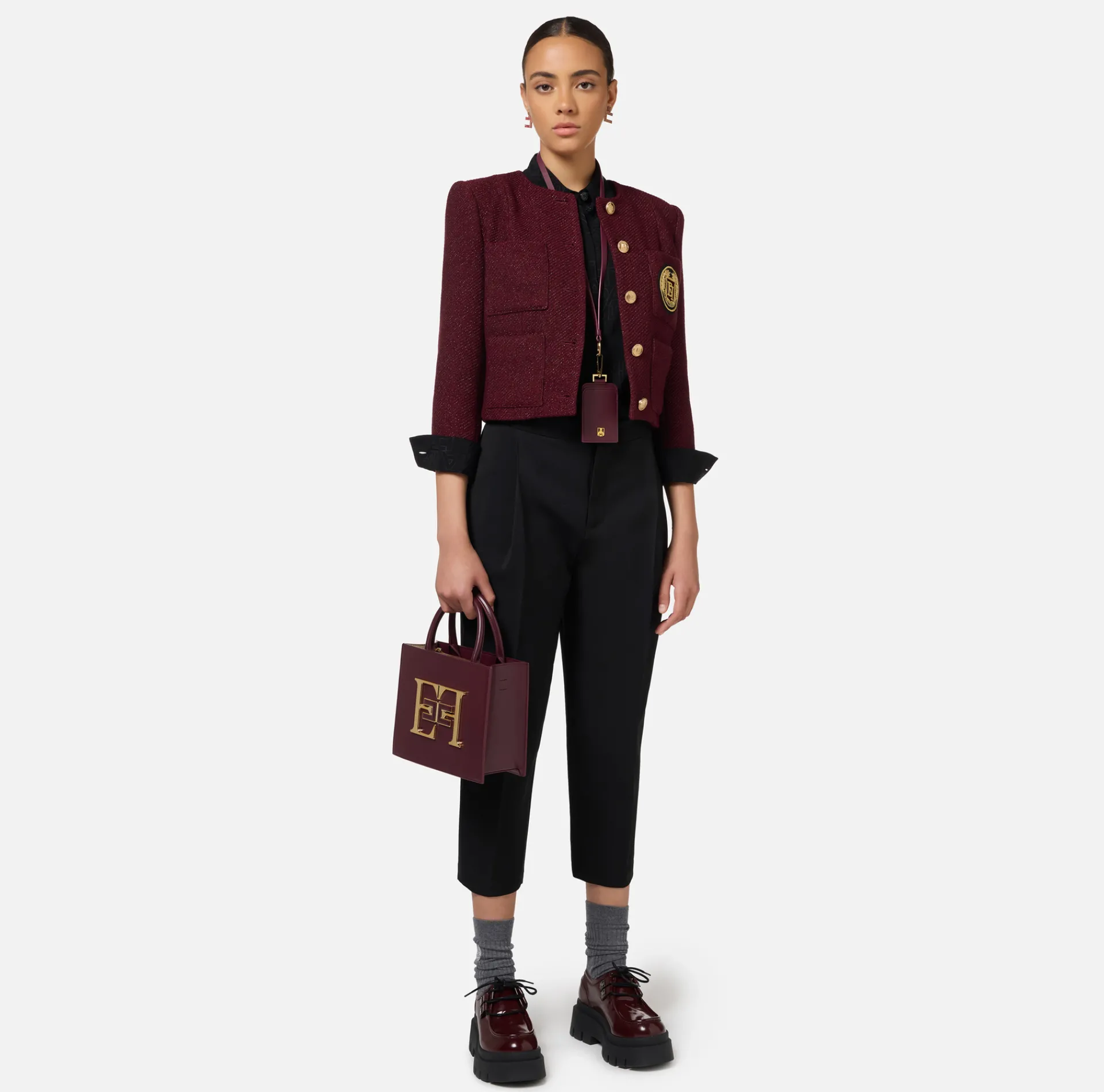 Elisabetta Franchi Shirts And Blouses|Blouse in jacquard georgette fabric with lettering Black