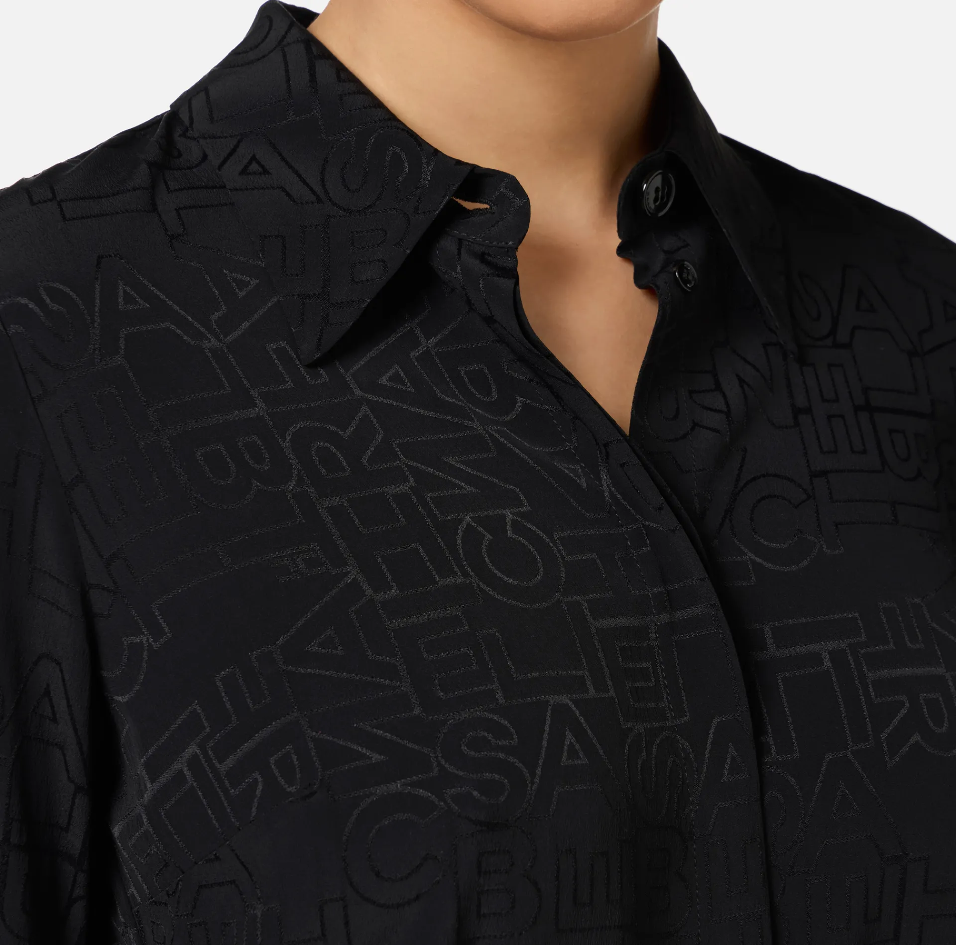 Elisabetta Franchi Shirts And Blouses|Blouse in jacquard georgette fabric with lettering Black