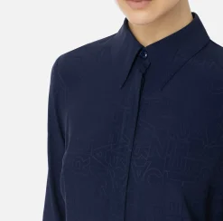 Elisabetta Franchi Shirts And Blouses|Blouse in jacquard georgette fabric with lettering Navy