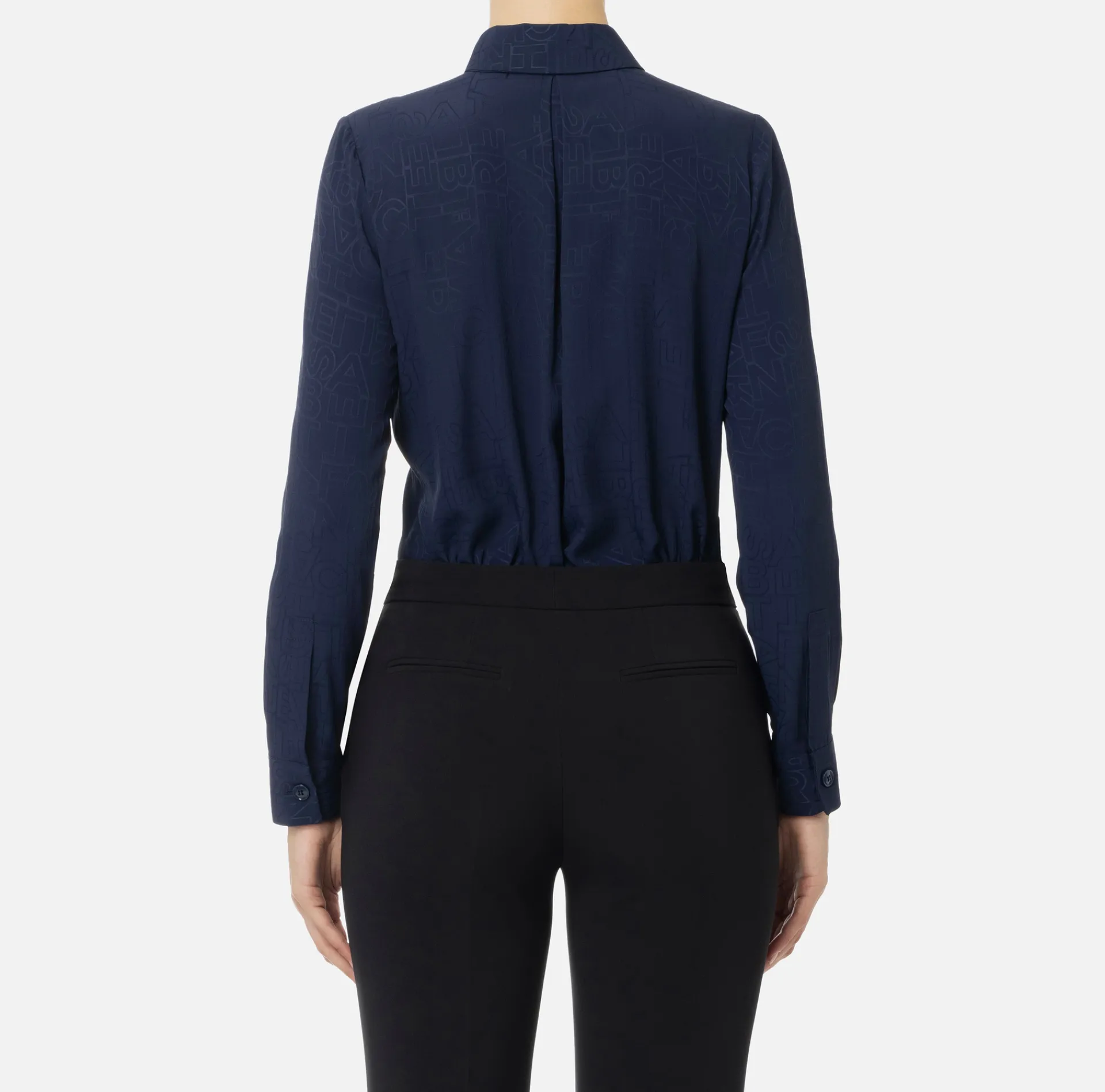 Elisabetta Franchi Shirts And Blouses|Blouse in jacquard georgette fabric with lettering Navy