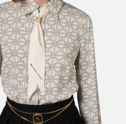 Elisabetta Franchi Shirts And Blouses|Blouse in printed georgette fabric with ruffles and foulard scarf Butter/Black