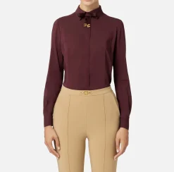 Elisabetta Franchi Shirts And Blouses|Blouse in stretch georgette fabric with bow RougeNoir