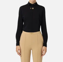 Elisabetta Franchi Shirts And Blouses|Blouse in stretch georgette fabric with bow Black