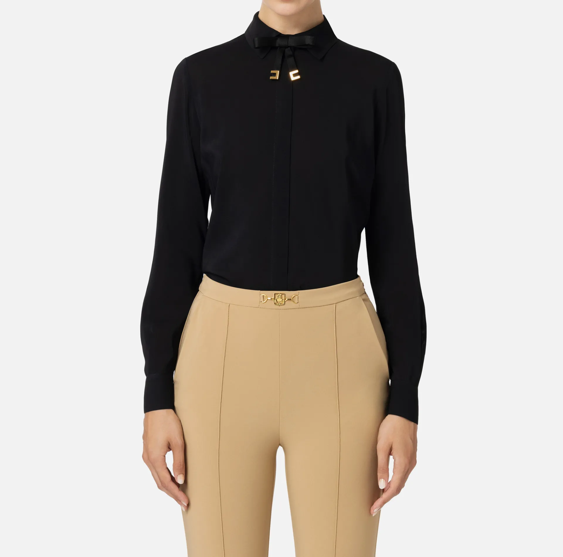 Elisabetta Franchi Shirts And Blouses|Blouse in stretch georgette fabric with bow Black