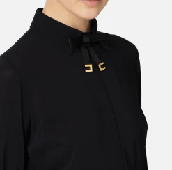 Elisabetta Franchi Shirts And Blouses|Blouse in stretch georgette fabric with bow Black
