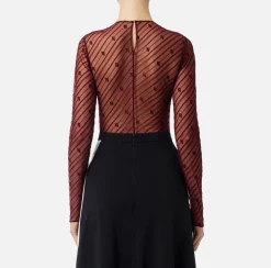 Elisabetta Franchi Top And T-Shirts|Bodysuit in flocked tulle with diagonal pattern RougeNoir
