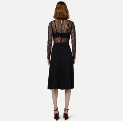 Elisabetta Franchi Top And T-Shirts|Bodysuit in flocked tulle with diagonal pattern Black