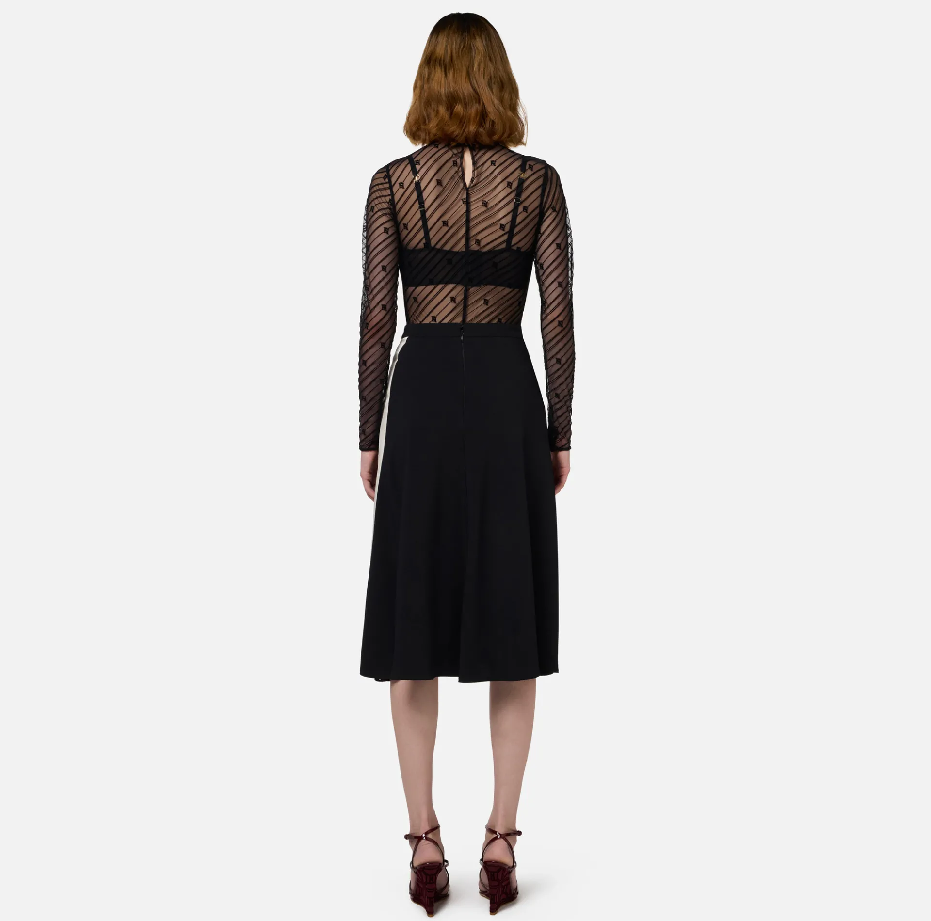 Elisabetta Franchi Top And T-Shirts|Bodysuit in flocked tulle with diagonal pattern Black