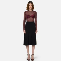 Elisabetta Franchi Top And T-Shirts|Bodysuit in jacquard tulle fabric with cups RougeNoir