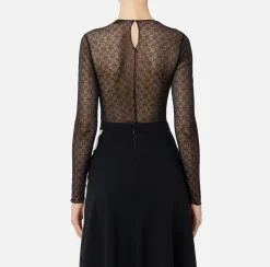 Elisabetta Franchi Top And T-Shirts|Bodysuit in jacquard tulle fabric with cups Black