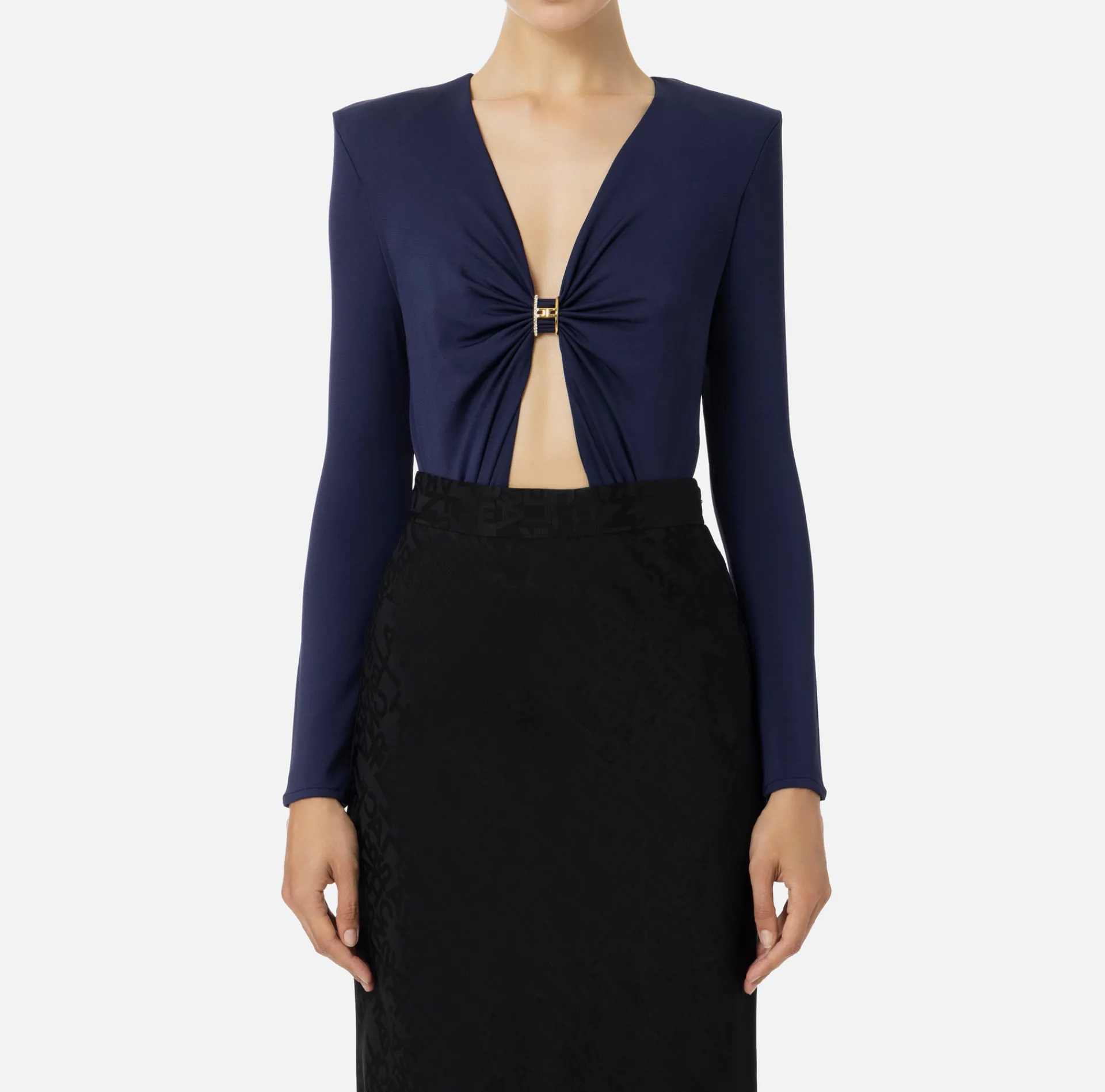 Elisabetta Franchi Top And T-Shirts|Bodysuit in jersey fabric with jewel ring Navy