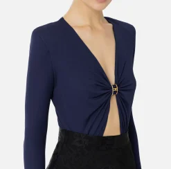 Elisabetta Franchi Top And T-Shirts|Bodysuit in jersey fabric with jewel ring Navy