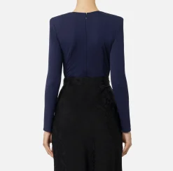 Elisabetta Franchi Top And T-Shirts|Bodysuit in jersey fabric with jewel ring Navy