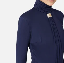 Elisabetta Franchi Top And T-Shirts|Bodysuit in jersey fabric with draping and logo plaque Navy