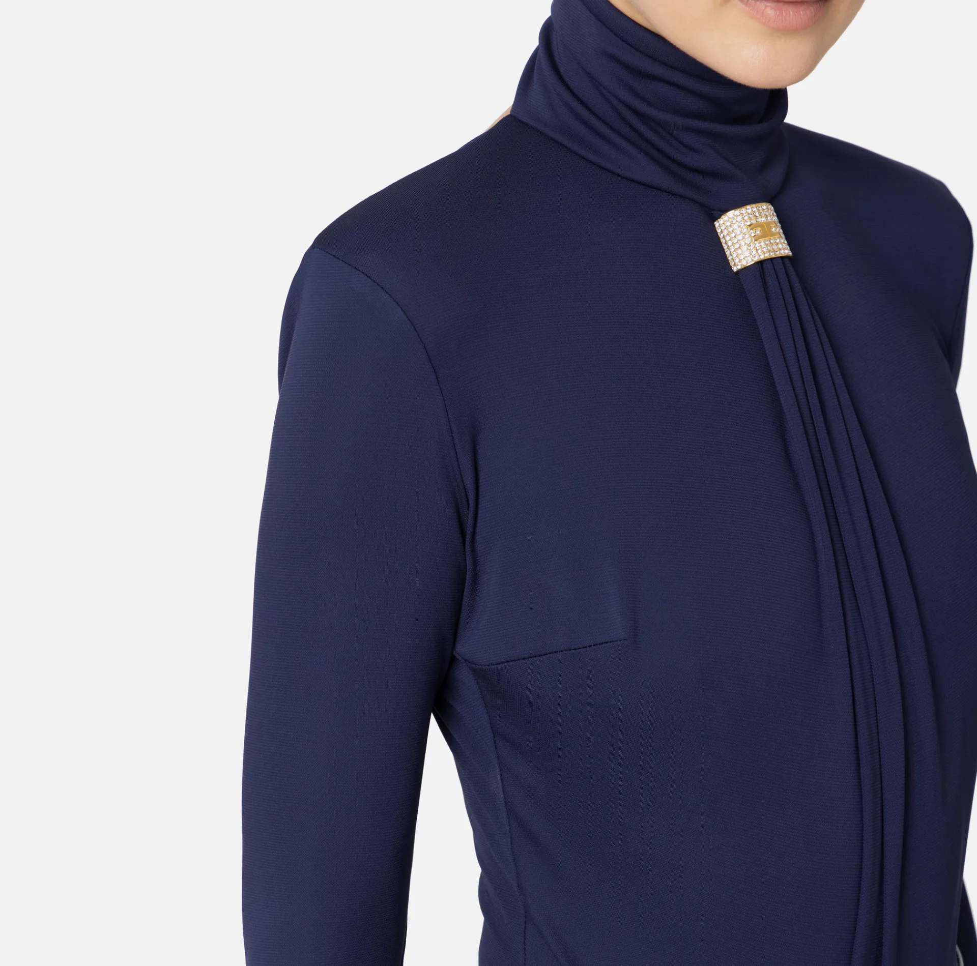 Elisabetta Franchi Top And T-Shirts|Bodysuit in jersey fabric with draping and logo plaque Navy