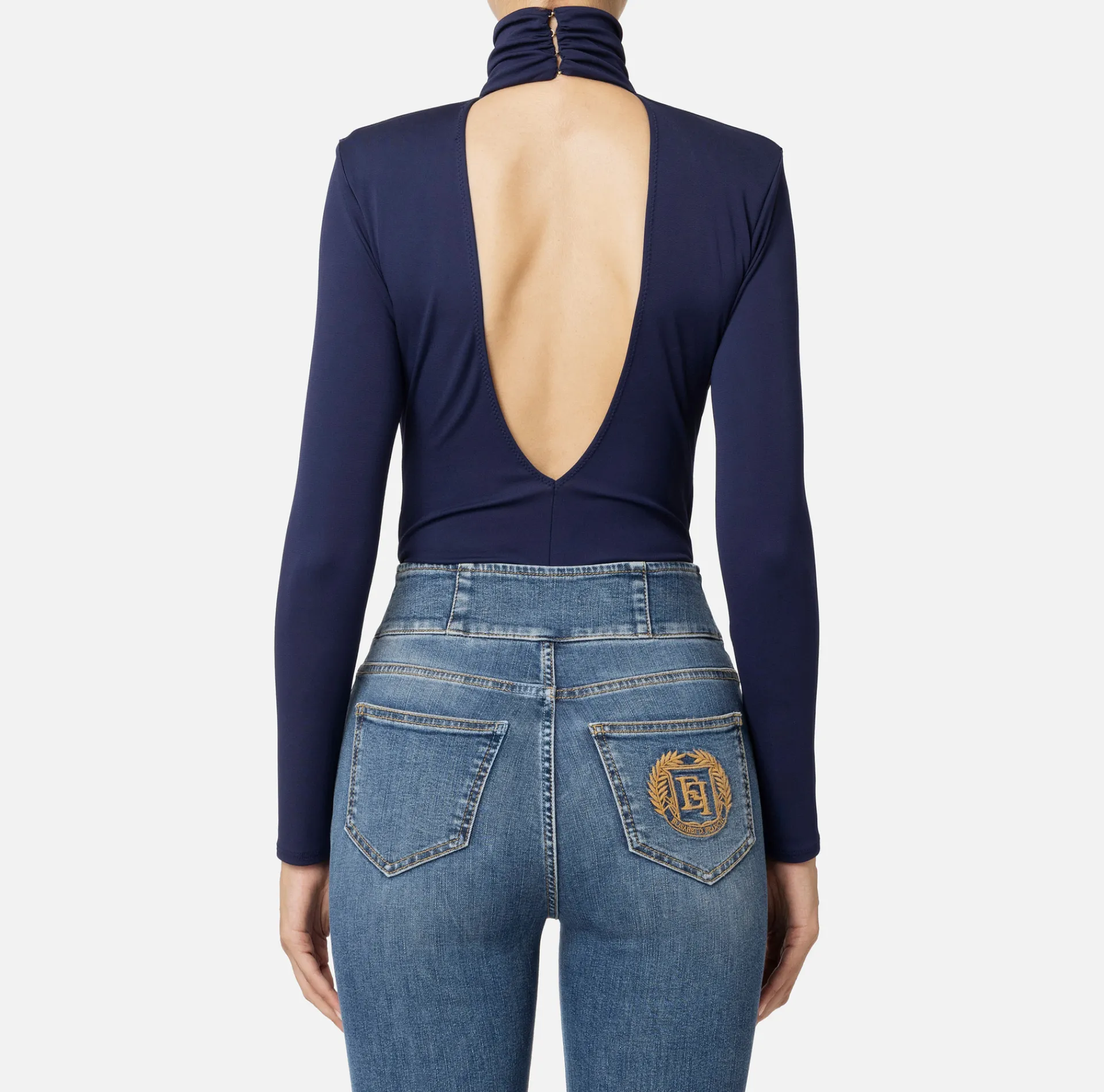 Elisabetta Franchi Top And T-Shirts|Bodysuit in jersey fabric with draping and logo plaque Navy