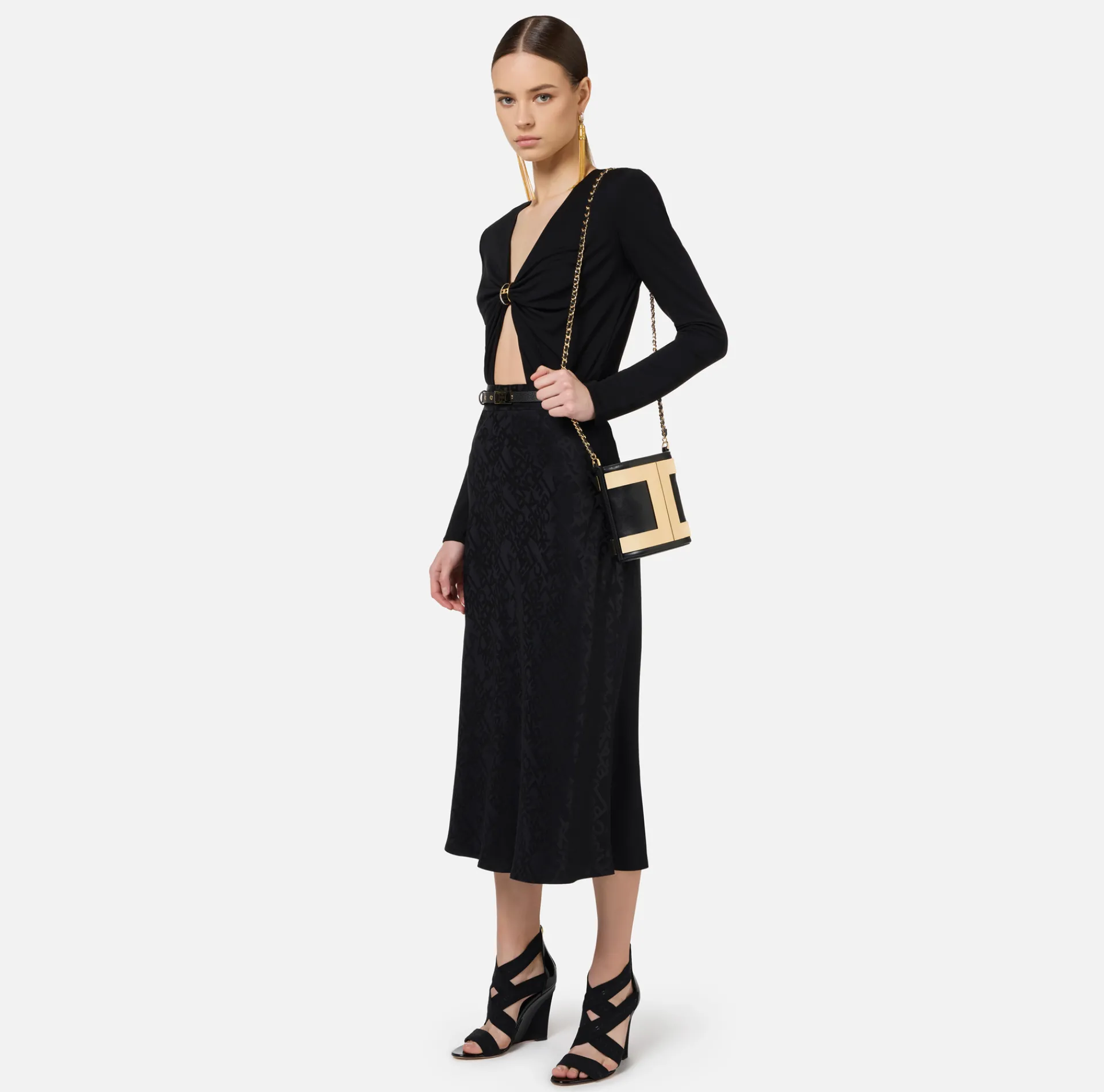 Elisabetta Franchi Top And T-Shirts|Bodysuit in jersey fabric with jewel ring Black