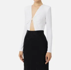Elisabetta Franchi Top And T-Shirts|Bodysuit in jersey fabric with jewel ring Ivory