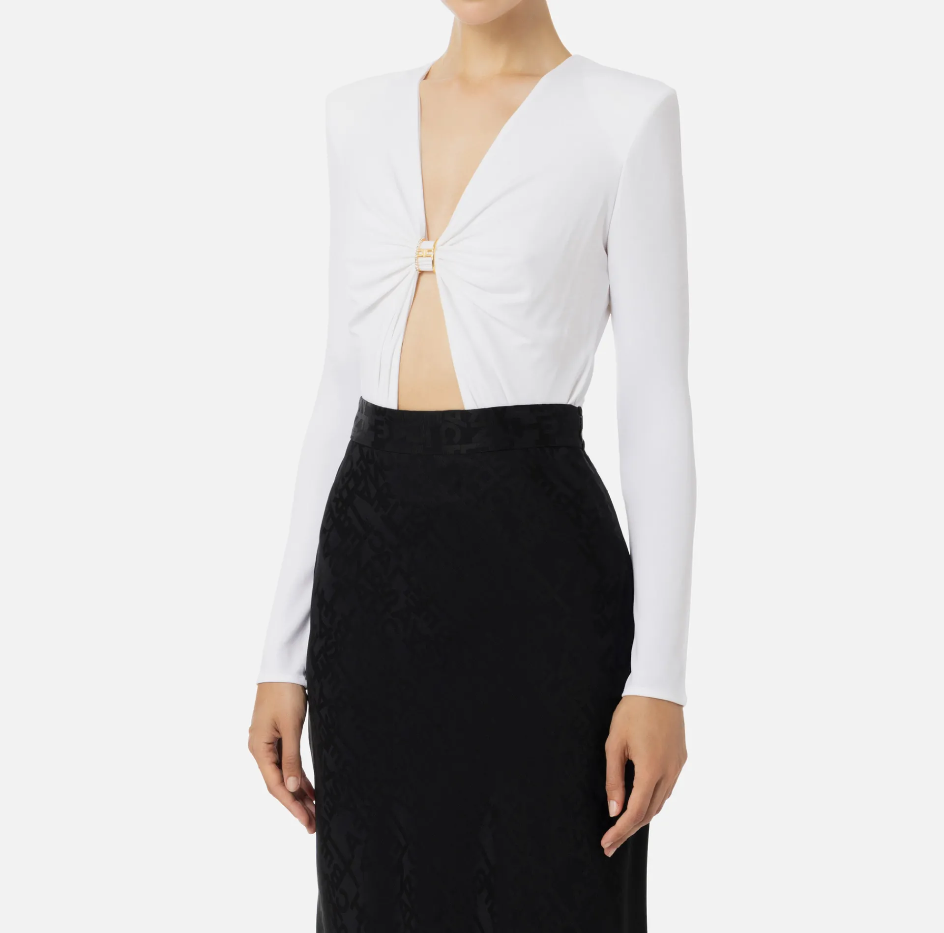 Elisabetta Franchi Top And T-Shirts|Bodysuit in jersey fabric with jewel ring Ivory