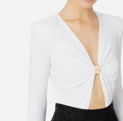 Elisabetta Franchi Top And T-Shirts|Bodysuit in jersey fabric with jewel ring Ivory