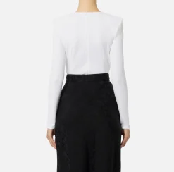 Elisabetta Franchi Top And T-Shirts|Bodysuit in jersey fabric with jewel ring Ivory