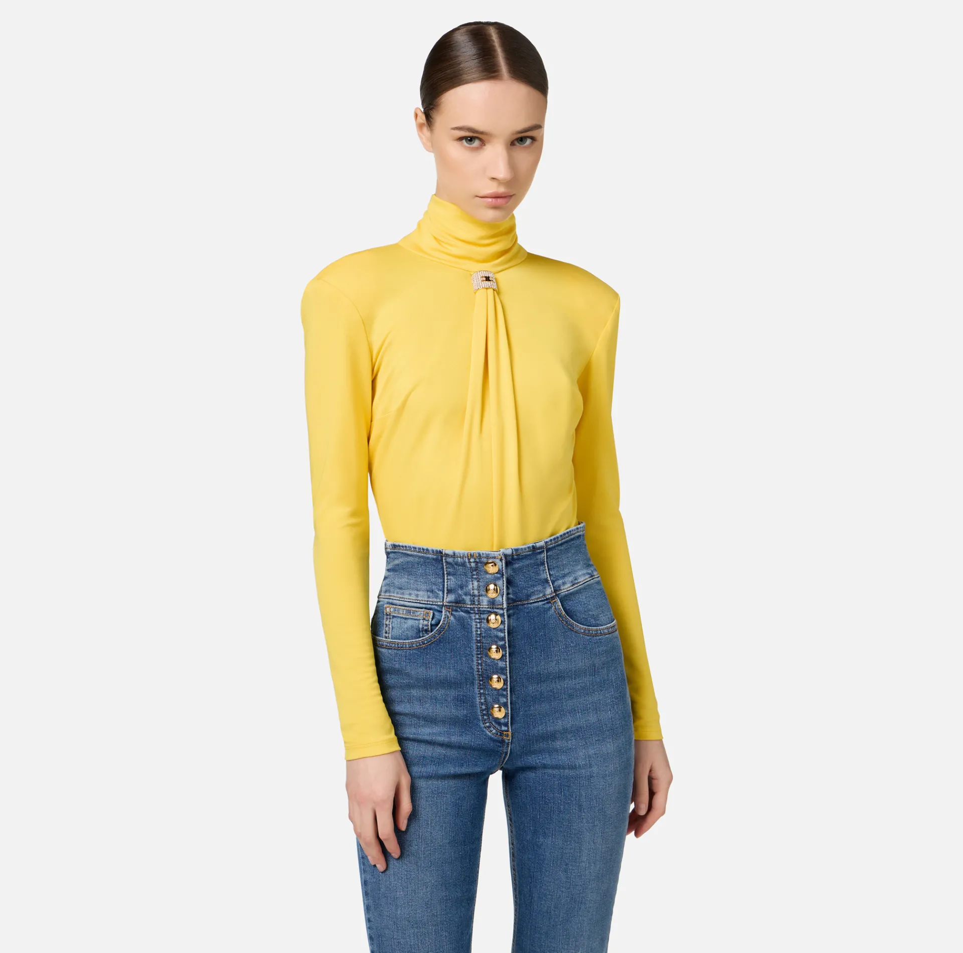 Elisabetta Franchi Top And T-Shirts|Bodysuit in jersey fabric with draping and logo plaque Mimosa