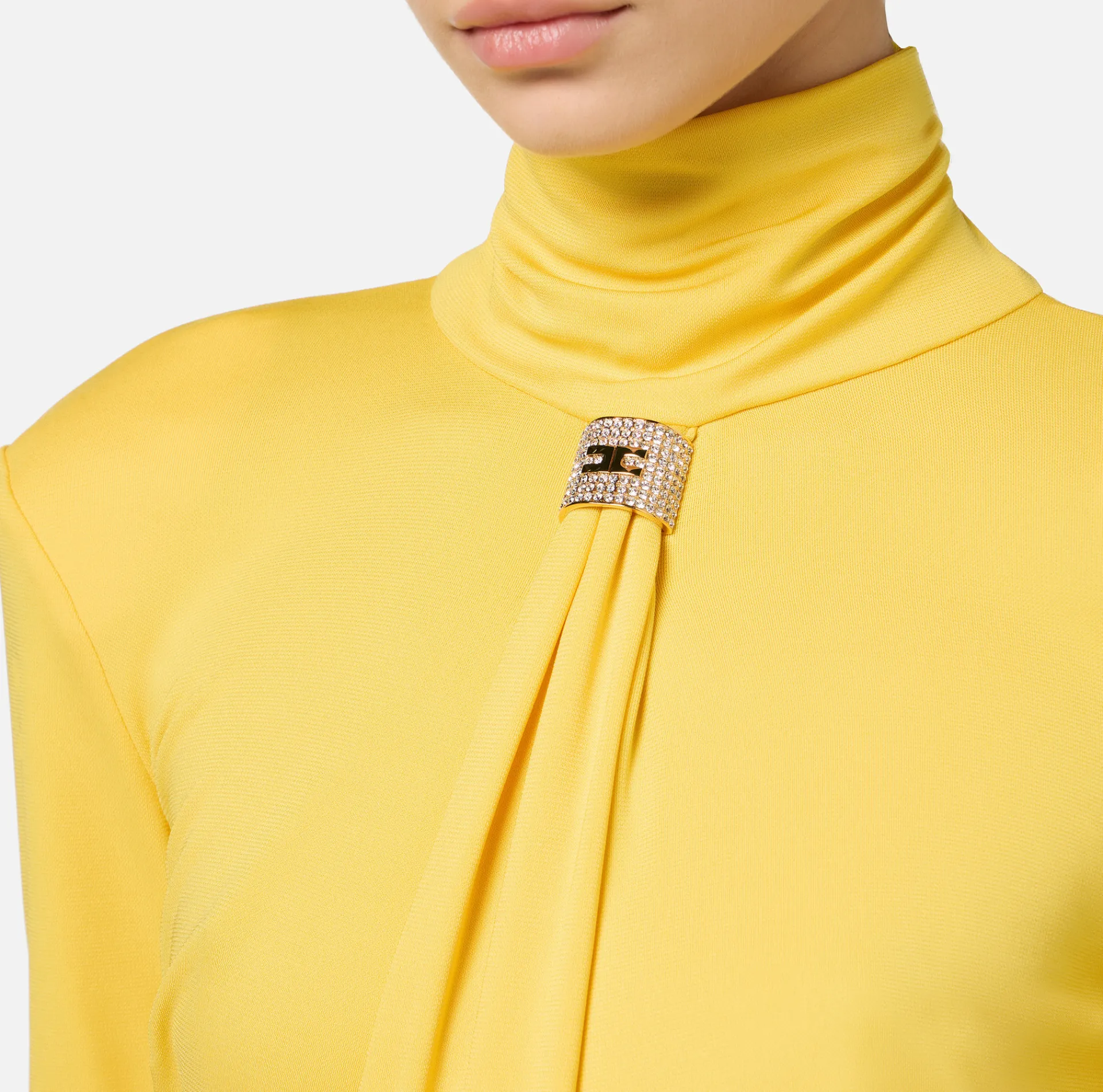 Elisabetta Franchi Top And T-Shirts|Bodysuit in jersey fabric with draping and logo plaque Mimosa