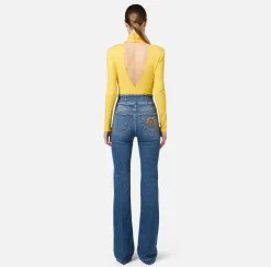 Elisabetta Franchi Top And T-Shirts|Bodysuit in jersey fabric with draping and logo plaque Mimosa