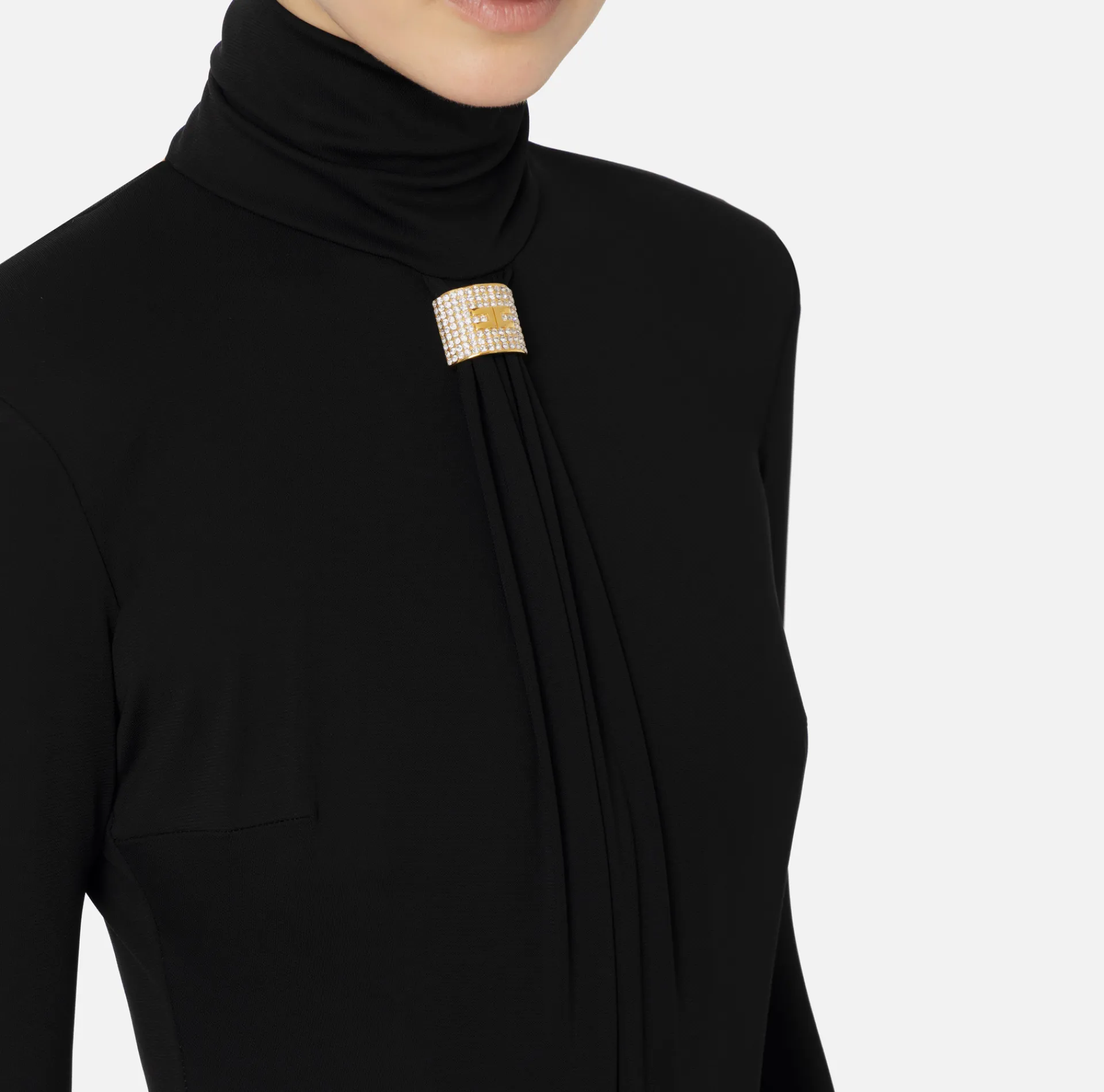 Elisabetta Franchi Top And T-Shirts|Bodysuit in jersey fabric with draping and logo plaque Black