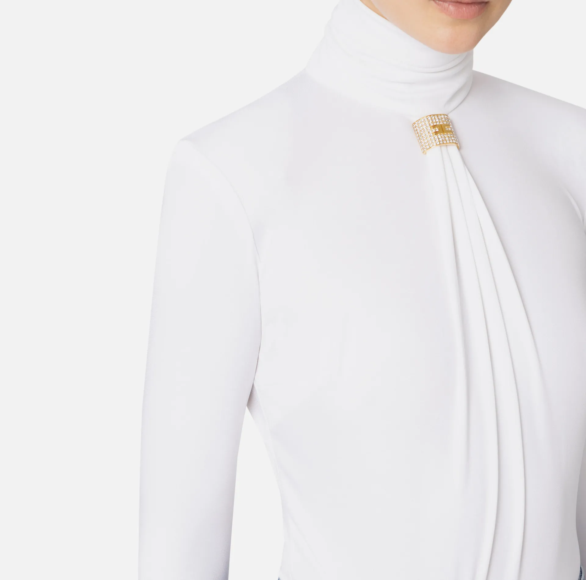 Elisabetta Franchi Top And T-Shirts|Bodysuit in jersey fabric with draping and logo plaque Ivory