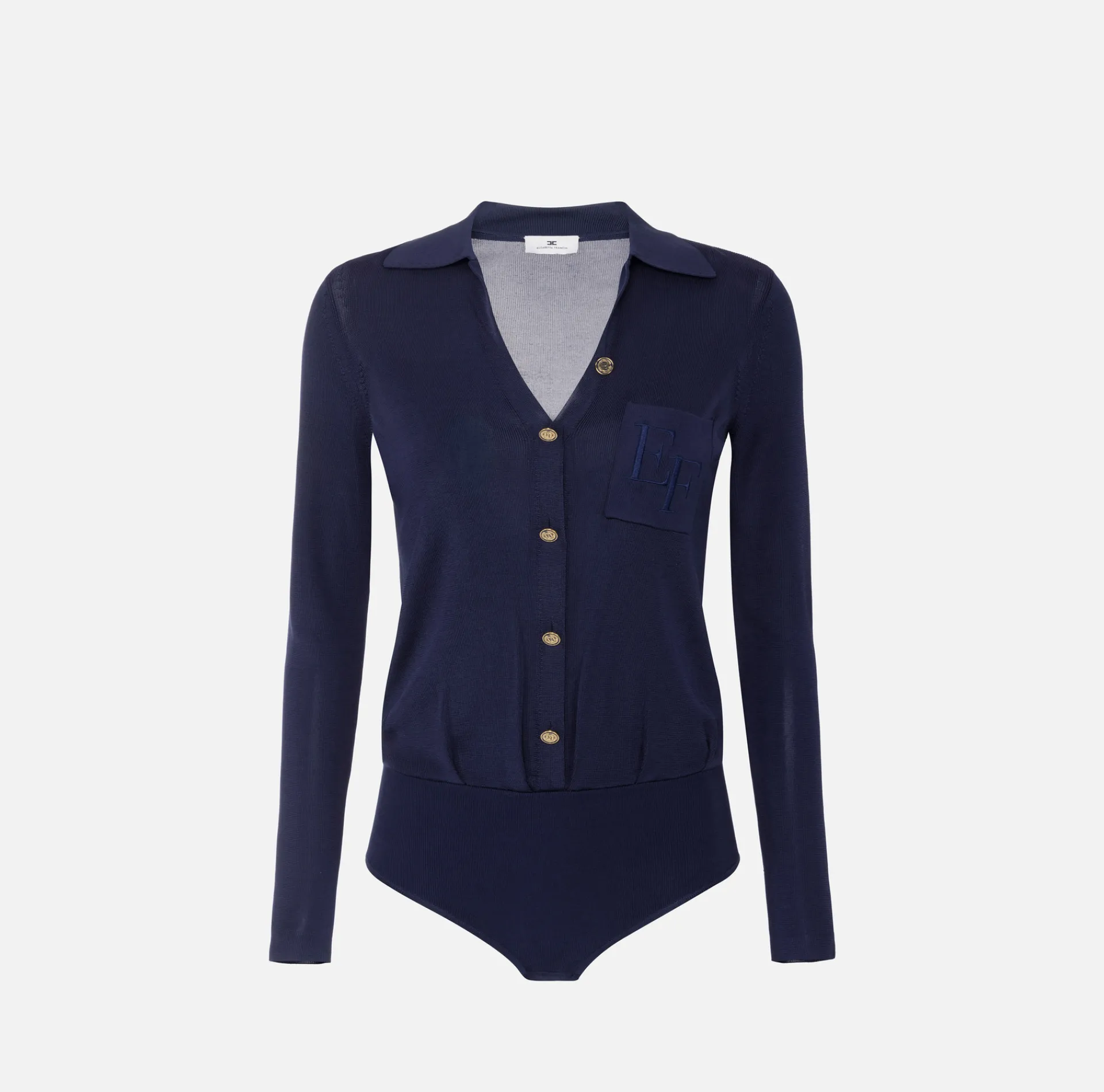Elisabetta Franchi Top And T-Shirts|Bodysuit in shiny viscose fabric with logo embroidery Navy