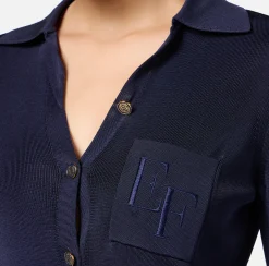 Elisabetta Franchi Top And T-Shirts|Bodysuit in shiny viscose fabric with logo embroidery Navy